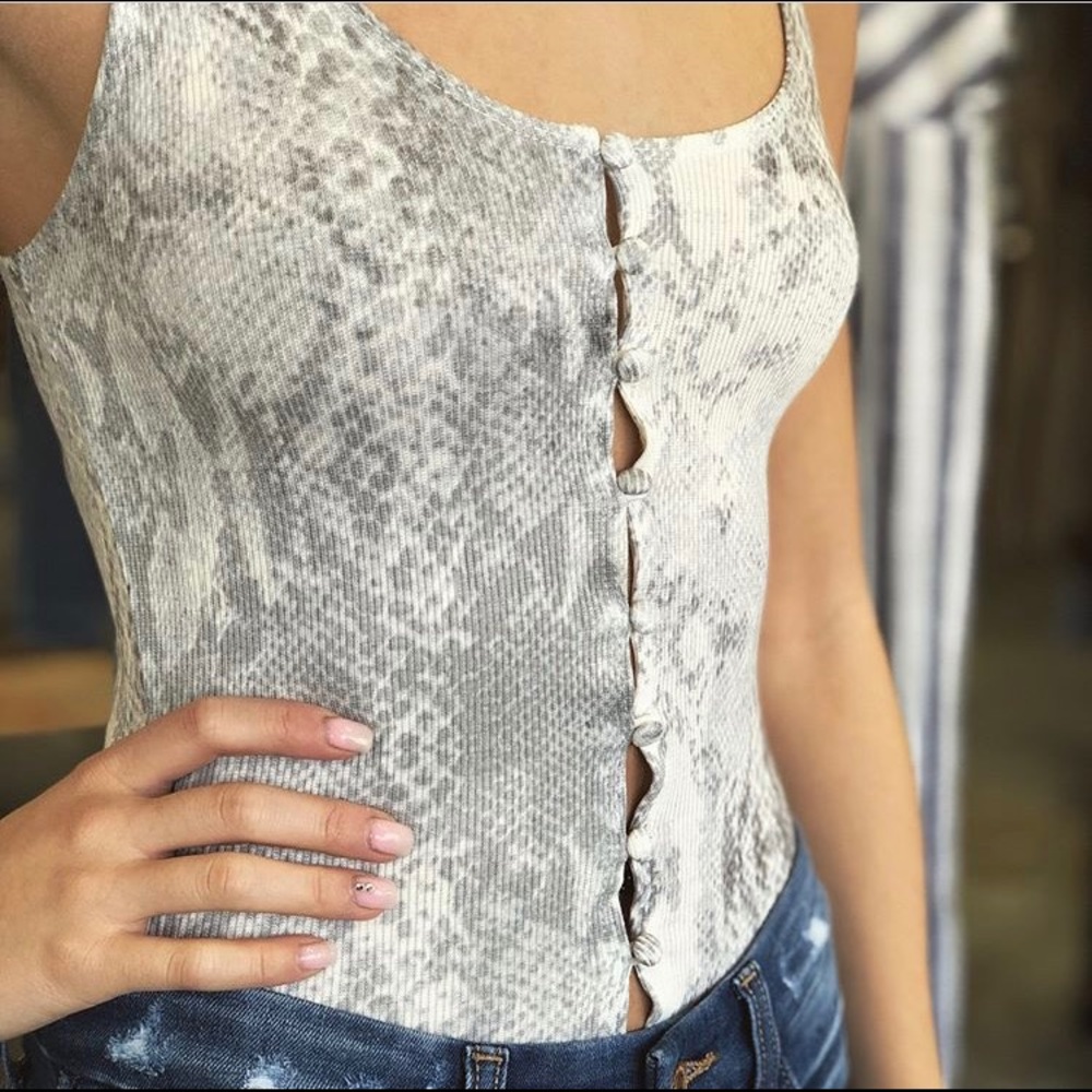 Snakeskin button up bodysuit